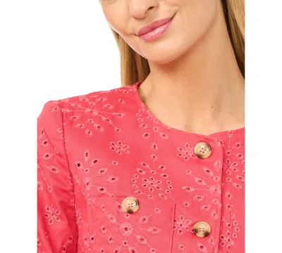 Cece Collarless Eyelet Jacket In Red