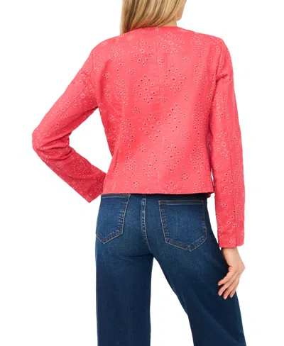 Cece Collarless Eyelet Jacket In Red