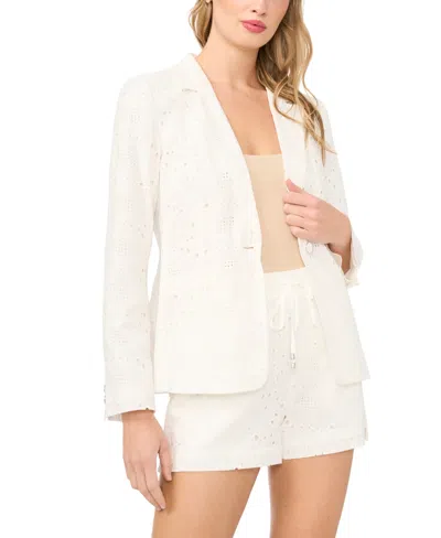 Cece Womens Collared Long Sleeve Blazer Pull On Shorts In White