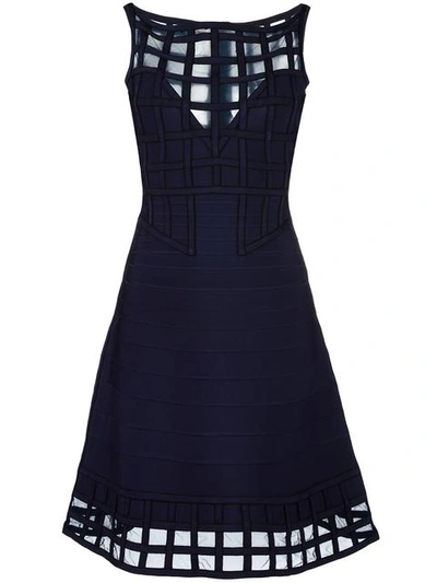 Herve Leger Sheer Grid Combo Dress, Blue In Pacific Blue Combo