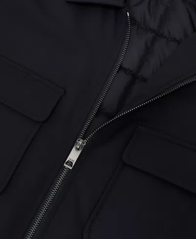 Reiss Navy Technical Quilted Zip-front Overshirt In Black