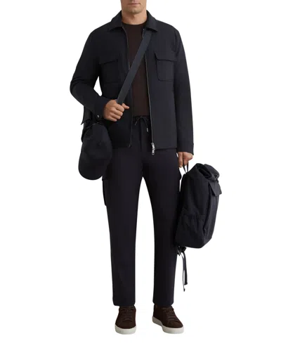 Reiss Navy Technical Quilted Zip-front Overshirt In Black