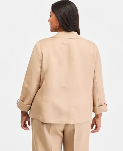 Kasper Plus Size Open-front Seamed Roll-tab-sleeve Jacket In Neutral