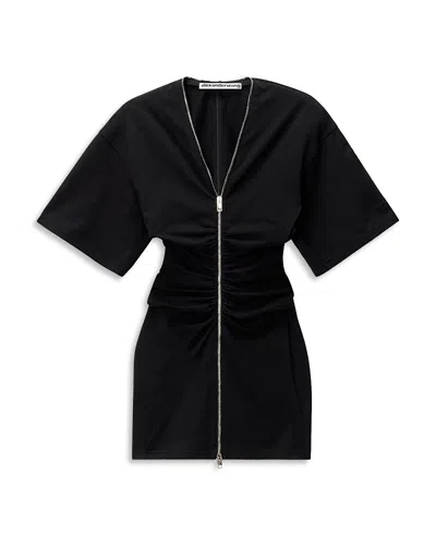 Alexander Wang Gathered T-shirt Dress With Continuous Loop Zipper In Black