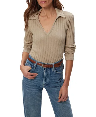 Michael Stars Liyah Long Sleeve Collared Top In Brown