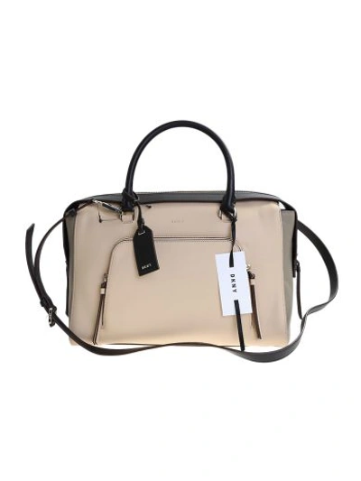 Dkny Beige Leather Greenwich Large Bag In Multi