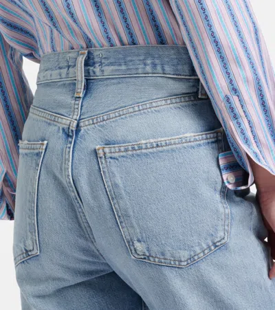 Agolde 90's Pinch Waist Long Frayed High-rise Straight-leg Jeans In Blue