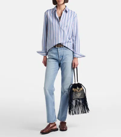 Agolde 90's Pinch Waist Long Frayed High-rise Straight-leg Jeans In Blue