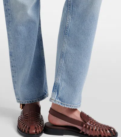 Agolde 90's Pinch Waist Long Frayed High-rise Straight-leg Jeans In Blue