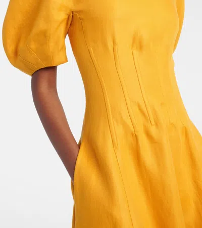 Gabriela Hearst Ranya Puff Sleeve Maxi Dress In Golden Birch Linen Twill In Brown