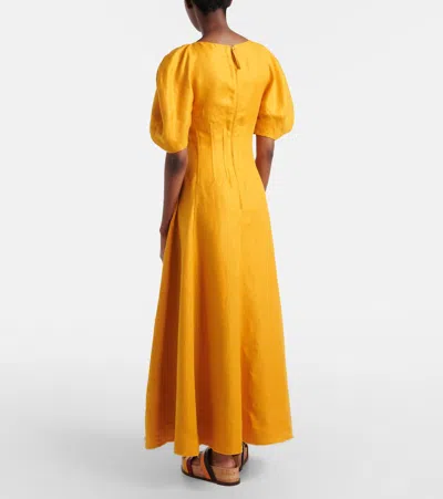 Gabriela Hearst Ranya Puff Sleeve Maxi Dress In Golden Birch Linen Twill In Brown