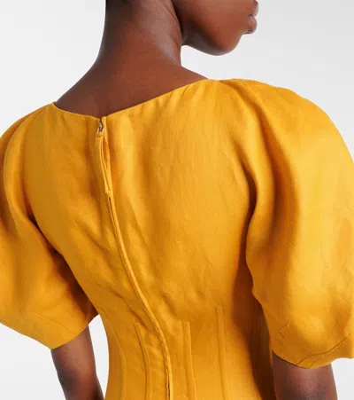 Gabriela Hearst Ranya Puff Sleeve Maxi Dress In Golden Birch Linen Twill In Brown