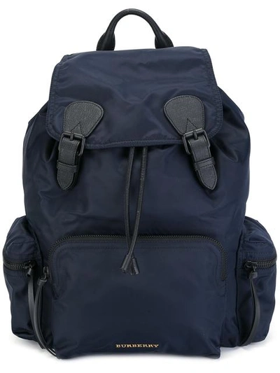 Burberry The Large Rucksack In Technical Nylon And Leather In Blue