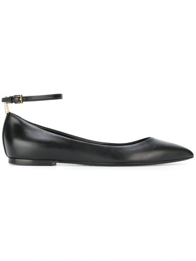 Tom Ford Padlock Leather Ballerinas In Llack