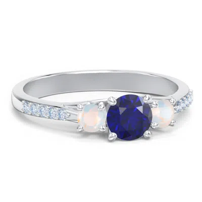 Jewlr Three Stone Eternity Birthstone Ring With Twin Accent Rows In Silver
