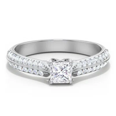 Jewlr Personalized Diamond Solitaire Engagement Ring With Double Row Accents In Metallic