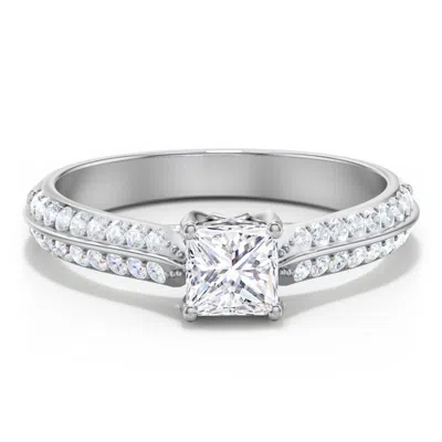 Jewlr Personalized Diamond Solitaire Engagement Ring With Double Row Accents In Metallic