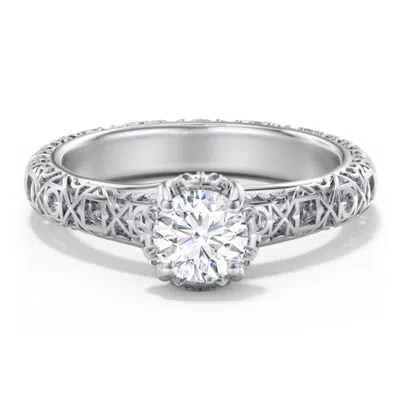 Jewlr Personalized Diamond Solitaire Ring With Pierced Hollow Band In Silver