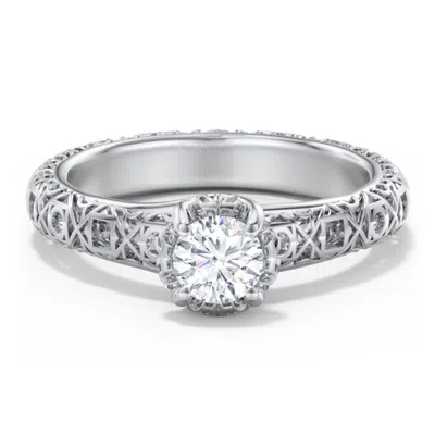 Jewlr Personalized Diamond Solitaire Ring With Pierced Hollow Band In Silver