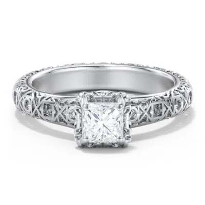 Jewlr Personalized Diamond Solitaire Ring With Pierced Hollow Band In Silver