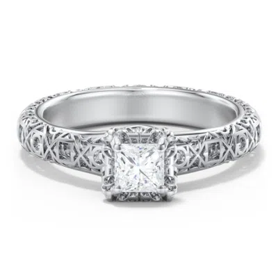 Jewlr Personalized Diamond Solitaire Ring With Pierced Hollow Band In Silver