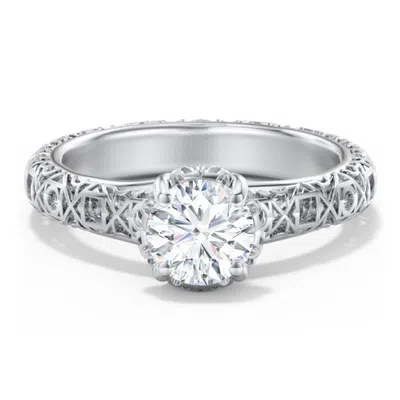 Jewlr Personalized Diamond Solitaire Ring With Pierced Hollow Band In Silver