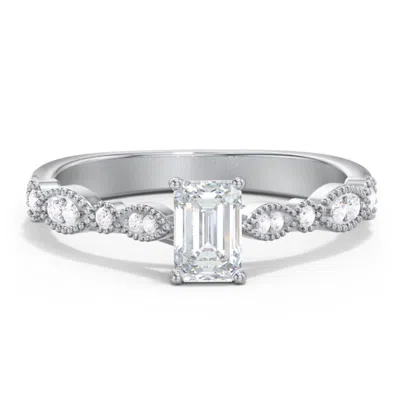 Jewlr Personalized Vintage Diamond Ring With Milgrain Leaves And Accents In Pink