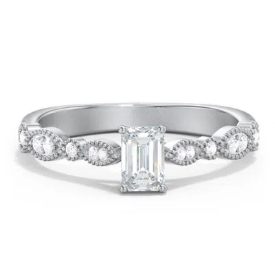 Jewlr Personalized Vintage Diamond Ring With Milgrain Leaves And Accents In Pink