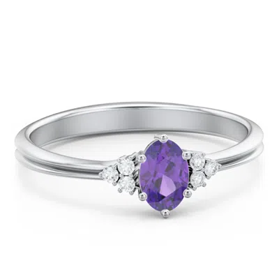 Jewlr Solitaire Oval With Triple Accents Birthstone Ring In Silver