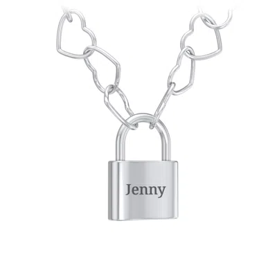 Jewlr Engravable Lock With Heart Link Chain In Silver