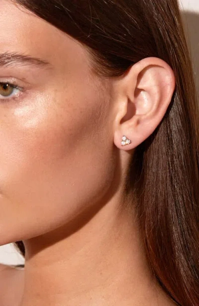 Aurate New York Lab Grown Sapphire Trinity Stud Earrings In Transparent