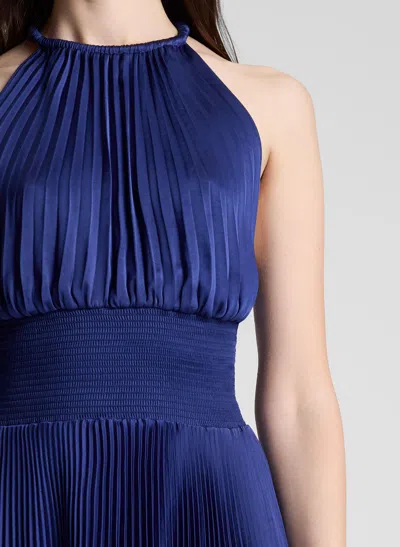 A.l.c Renzo Ii Satin Pleated High-neck Midi Dress In Blue