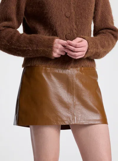 A.l.c Cowan Glossy Leather Mini Skirt In Saddle In Brown
