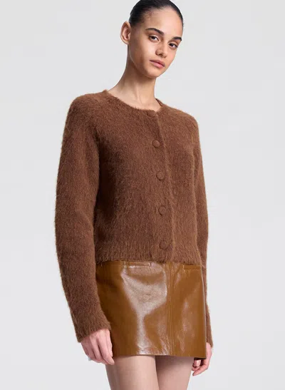 A.l.c Cowan Glossy Leather Mini Skirt In Saddle In Brown