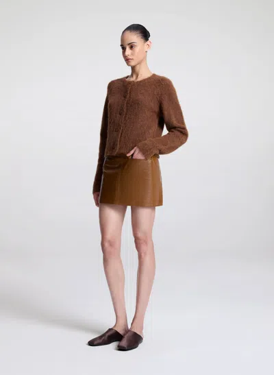 A.l.c Cowan Glossy Leather Mini Skirt In Saddle In Brown