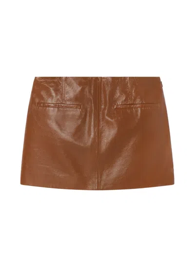 A.l.c Cowan Glossy Leather Mini Skirt In Saddle In Brown