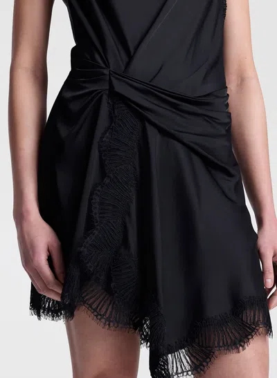 A.l.c Dion Draped Lace-trim Satin Mini Dress In Black