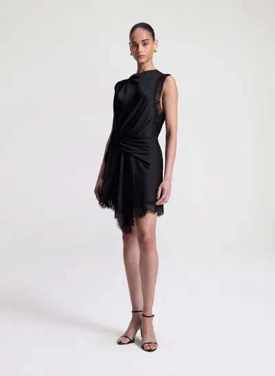 A.l.c Dion Draped Lace-trim Satin Mini Dress In Black