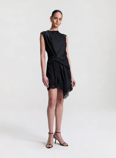 A.l.c Dion Draped Lace-trim Satin Mini Dress In Black