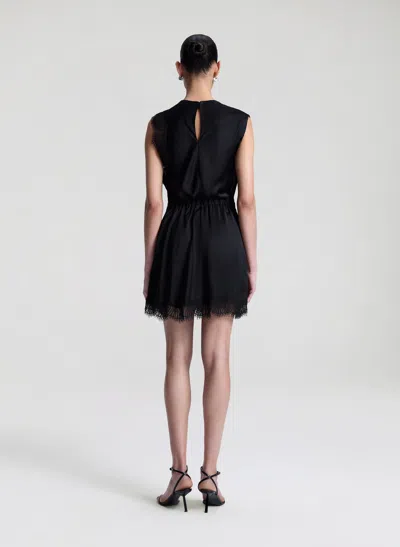 A.l.c Dion Draped Lace-trim Satin Mini Dress In Black