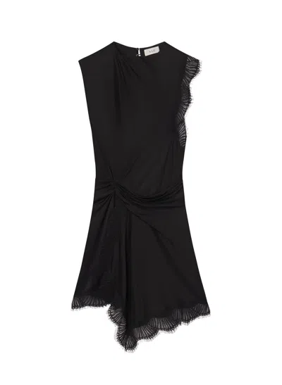 A.l.c Dion Draped Lace-trim Satin Mini Dress In Black