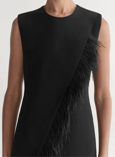 A.l.c Beck Feather Trimmed Mini Dress In Black