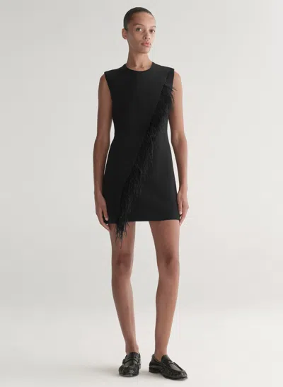 A.l.c Beck Feather Trimmed Mini Dress In Black