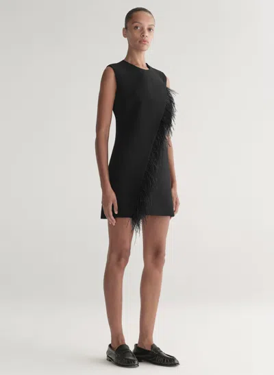 A.l.c Beck Feather Trimmed Mini Dress In Black