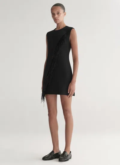 A.l.c Beck Feather Trimmed Mini Dress In Black