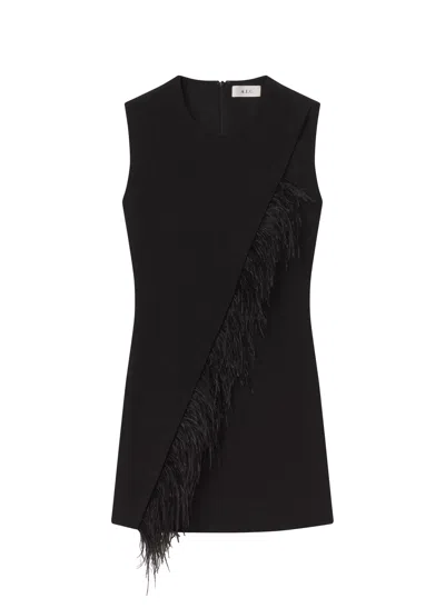 A.l.c Beck Feather Trimmed Mini Dress In Black