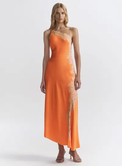 A.l.c Lou Lace-embroidered One-shoulder Slip Dress In Orange