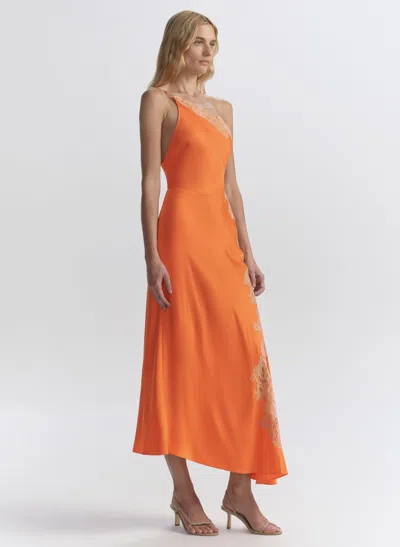 A.l.c Lou Lace-embroidered One-shoulder Slip Dress In Orange
