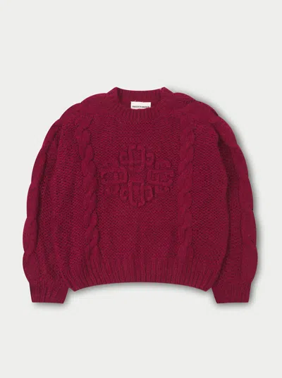 The Couture Club Emblem Plaited Oversized Knit Jumper - Burgundy In Red