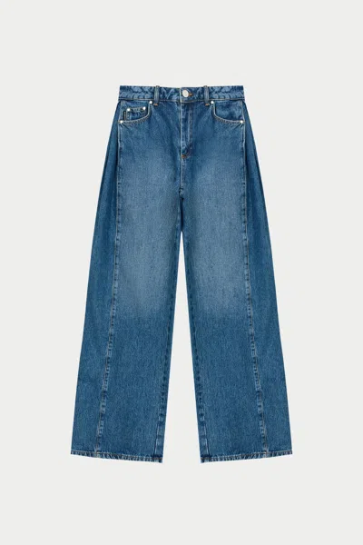 The Couture Club Adjustable Pleat Detail Wide Leg Jeans - Vintage Blue Wash